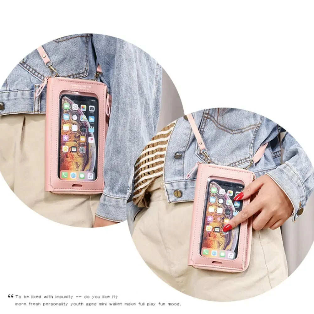 PU Leather Cell Phone Bag Multifunctional Crossbody Touch Screen Phone Bag Large Capacity Women Wallet 6 Colors Card Holder