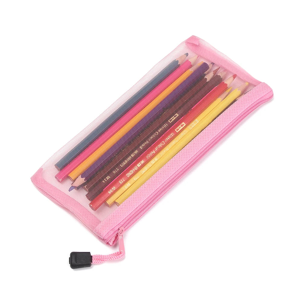 New Simple Transparent Mesh Cosmetic Storage Bag Clear Zipper  Pencil Case Nylon Makeup Pouch Portable Travel Toiletries Handbag