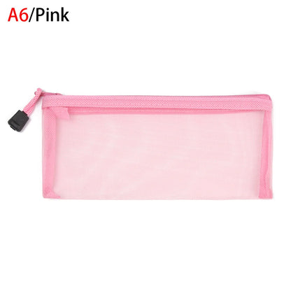 1PC Colorful Nylon Mesh Zipper Case Transparent Grid Cosmetic Makeup Pouch Handbags Coin Purse Mesh Pen Bag Home Storage