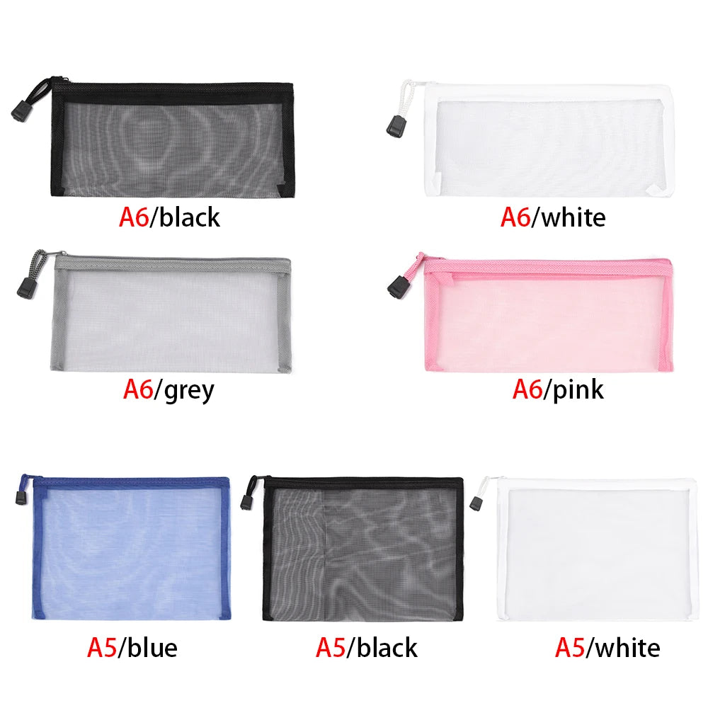 1PC Colorful Nylon Mesh Zipper Case Transparent Grid Cosmetic Makeup Pouch Handbags Coin Purse Mesh Pen Bag Home Storage
