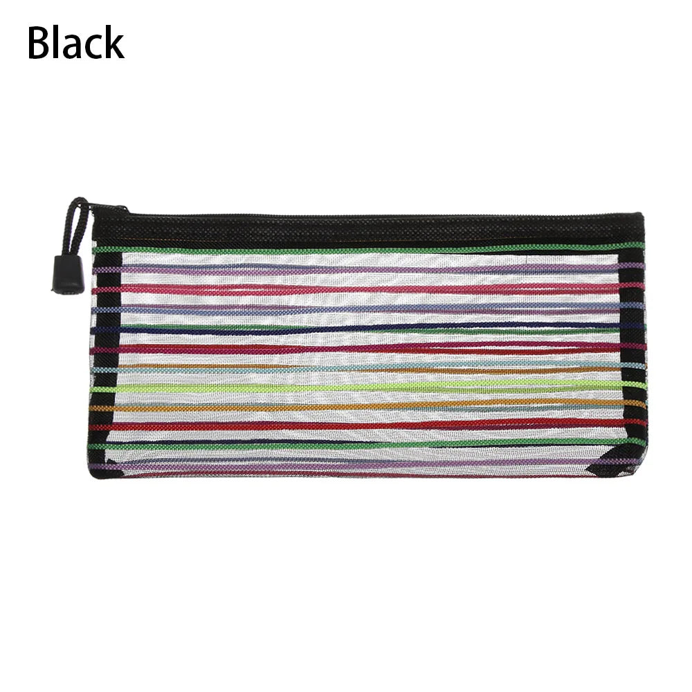 New Simple Transparent Mesh Cosmetic Storage Bag Clear Zipper  Pencil Case Nylon Makeup Pouch Portable Travel Toiletries Handbag