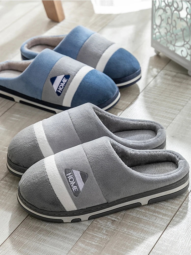 Cotton slippers for men autumn and winter indoor home decor anti slip thick bottom stepping on poop plush warm couple women