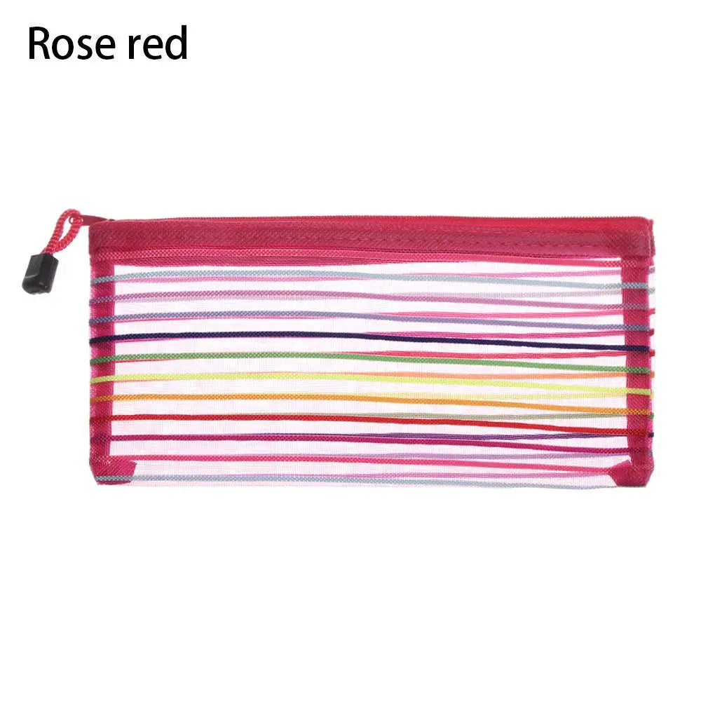 1PC Colorful Nylon Mesh Zipper Case Transparent Grid Cosmetic Makeup Pouch Handbags Coin Purse Mesh Pen Bag Home Storage