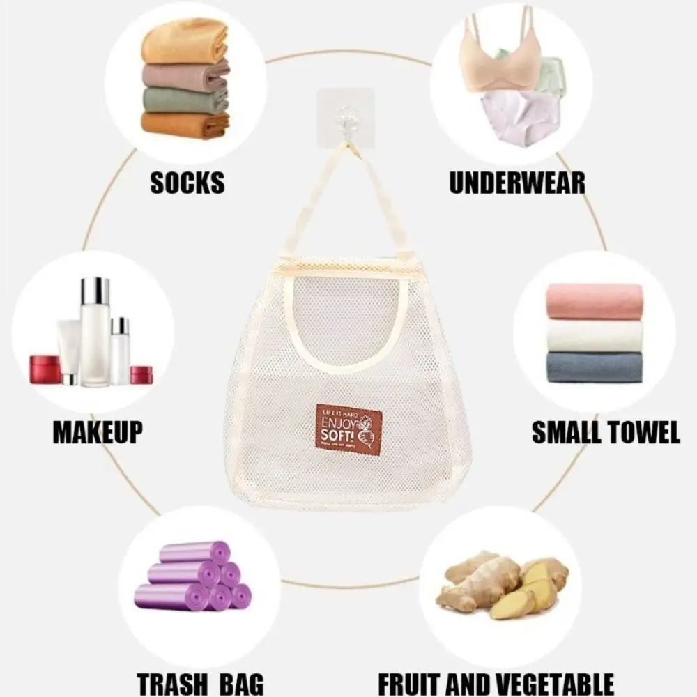 Vegetable Underwear Socks Sundries Storage Bag Hollow Widen Handle Hanging Net Organizer Reusable Large Capacity