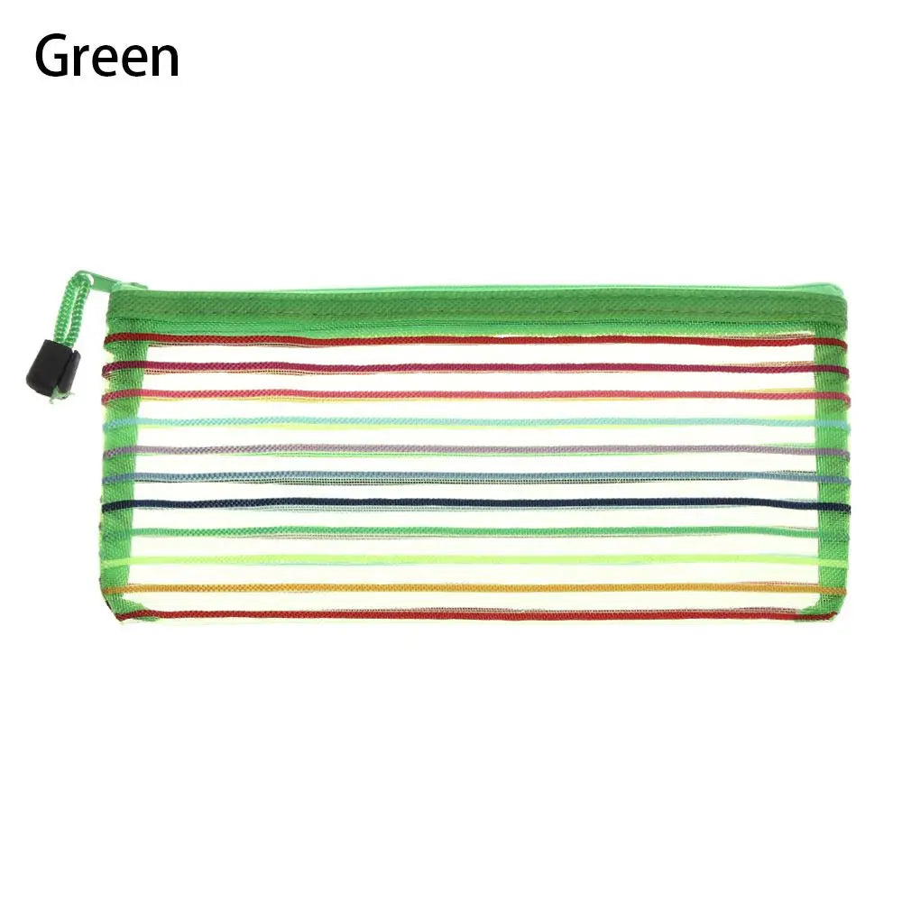 1PC Colorful Nylon Mesh Zipper Case Transparent Grid Cosmetic Makeup Pouch Handbags Coin Purse Mesh Pen Bag Home Storage