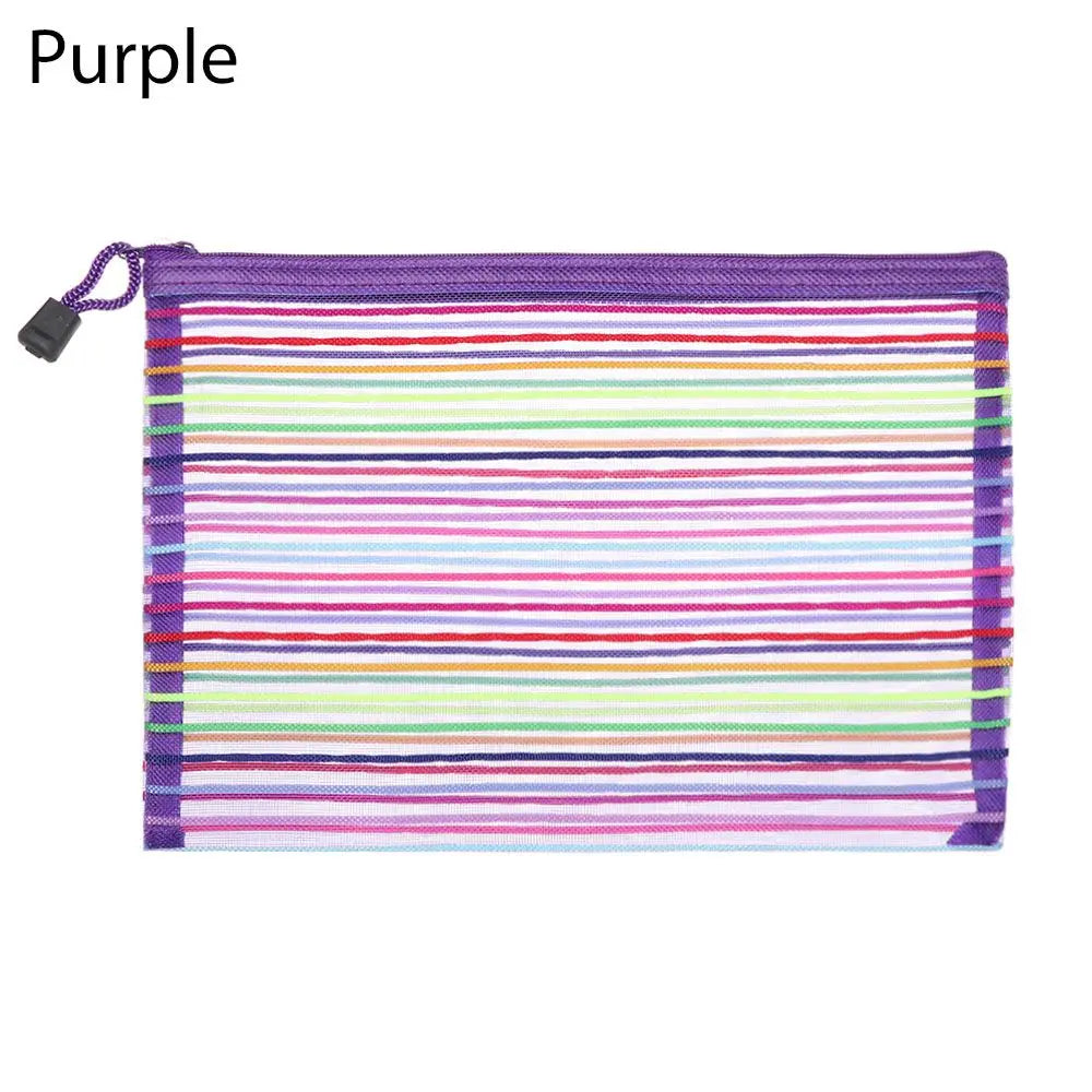 1PC Colorful Nylon Mesh Zipper Case Transparent Grid Cosmetic Makeup Pouch Handbags Coin Purse Mesh Pen Bag Home Storage