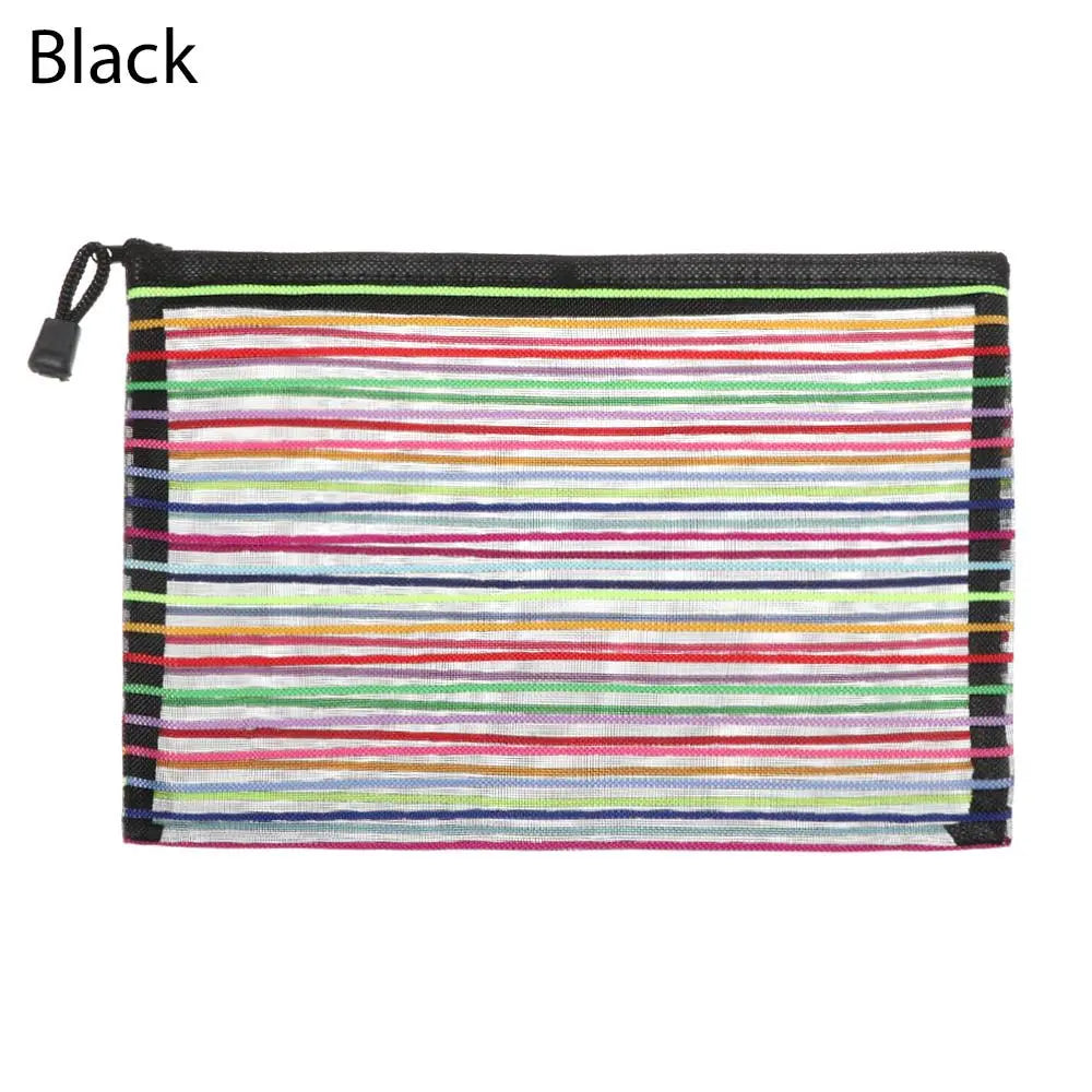 1PC Colorful Nylon Mesh Zipper Case Transparent Grid Cosmetic Makeup Pouch Handbags Coin Purse Mesh Pen Bag Home Storage