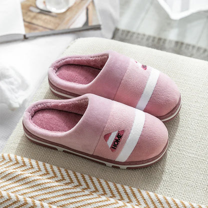 Cotton slippers for men autumn and winter indoor home decor anti slip thick bottom stepping on poop plush warm couple women
