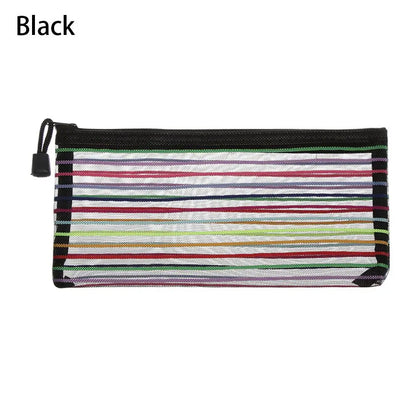 1PC Colorful Nylon Mesh Zipper Case Transparent Grid Cosmetic Makeup Pouch Handbags Coin Purse Mesh Pen Bag Home Storage