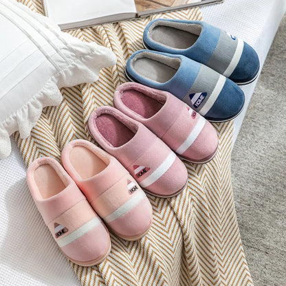 Cotton slippers for men autumn and winter indoor home decor anti slip thick bottom stepping on poop plush warm couple women
