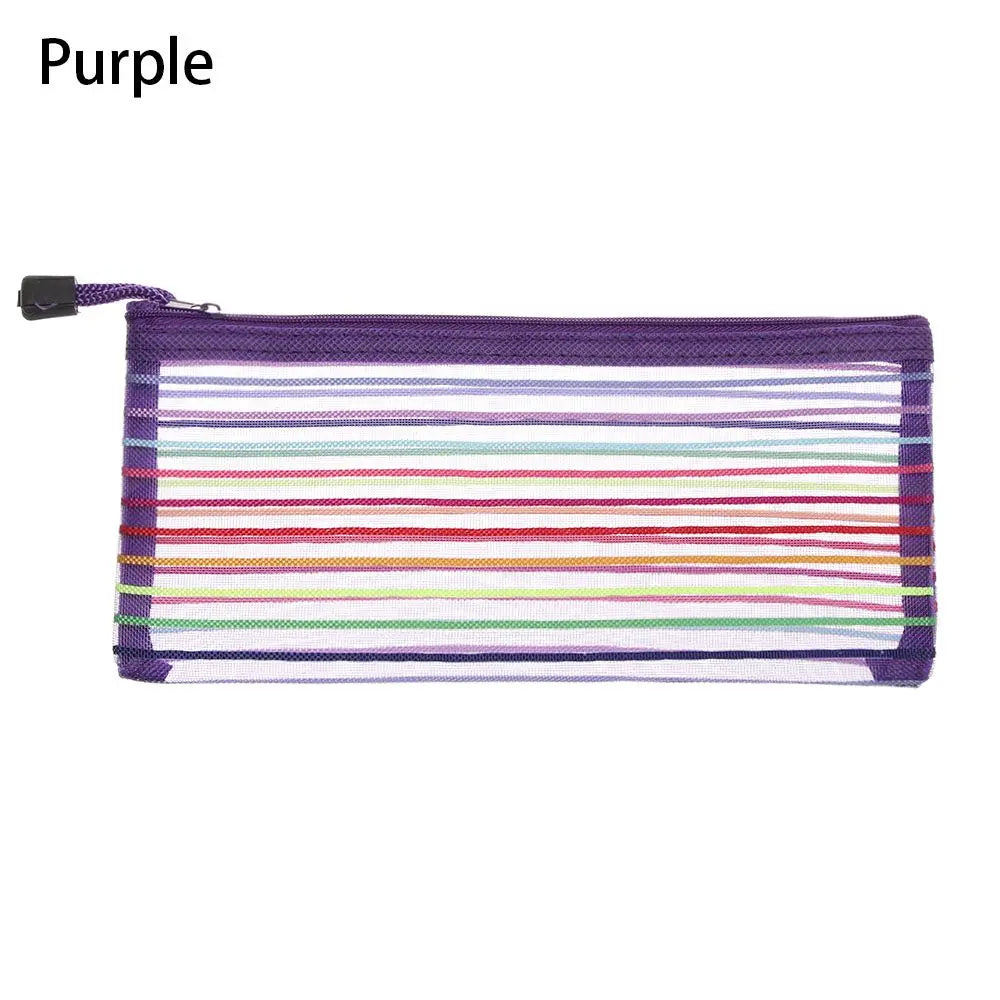 1PC Colorful Nylon Mesh Zipper Case Transparent Grid Cosmetic Makeup Pouch Handbags Coin Purse Mesh Pen Bag Home Storage