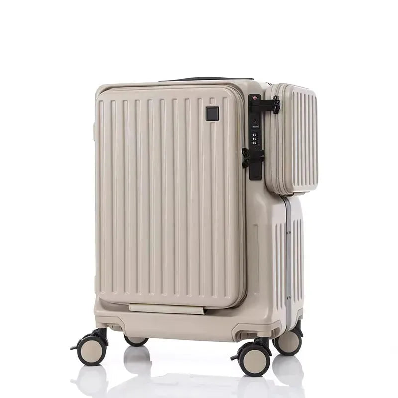 Multifunctional Carry on Suitcase Front Opening Laptop Boarding Case USB Charging Trolley Case 20 Inch ABS + PC Travel Luggage