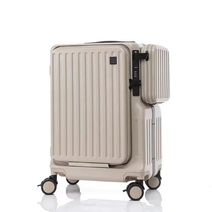 Multifunctional Carry on Suitcase Front Opening Laptop Boarding Case USB Charging Trolley Case 20 Inch ABS + PC Travel Luggage