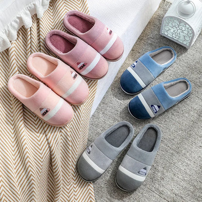 Cotton slippers for men autumn and winter indoor home decor anti slip thick bottom stepping on poop plush warm couple women