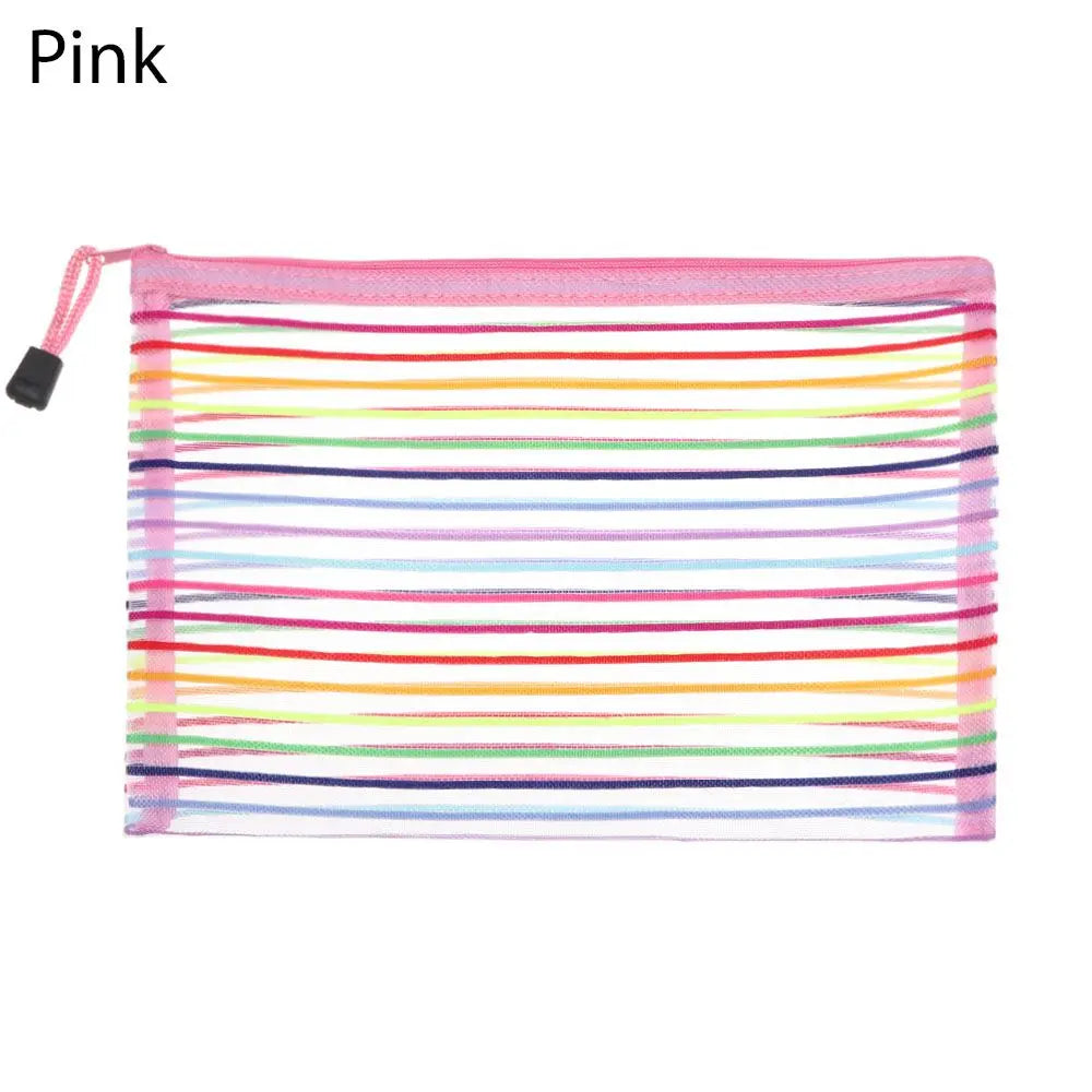 1PC Colorful Nylon Mesh Zipper Case Transparent Grid Cosmetic Makeup Pouch Handbags Coin Purse Mesh Pen Bag Home Storage