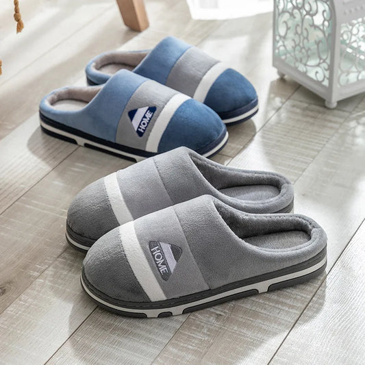 Cotton slippers for men autumn and winter indoor home decor anti slip thick bottom stepping on poop plush warm couple women
